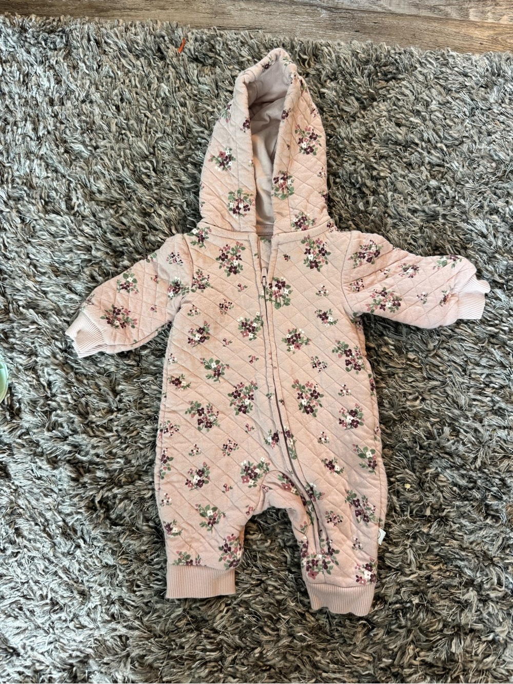 Quilted Pink Floral Hooded Baby One-Piece
